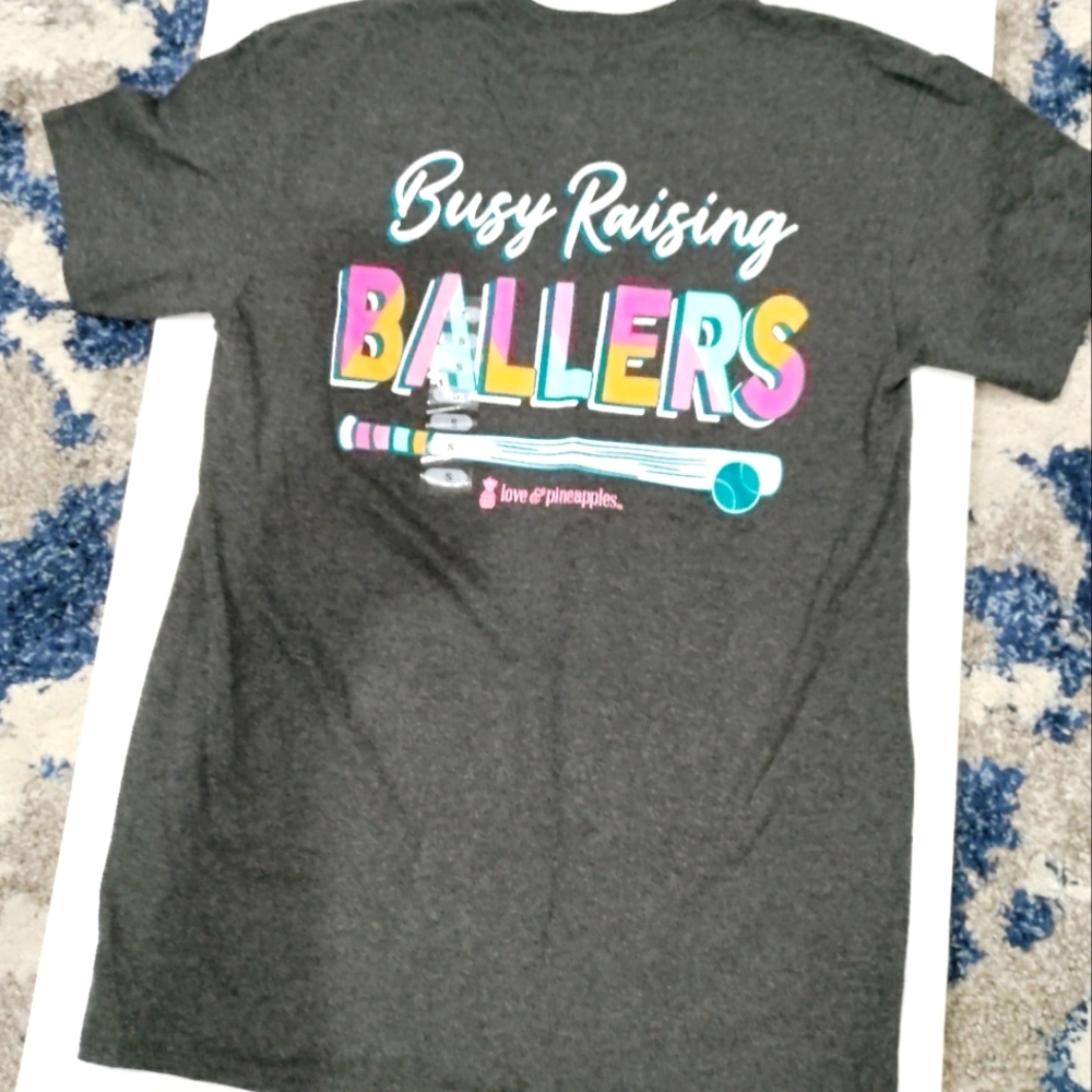 NWT Love & Pineapples women's grey baseball mom tshirt size Small